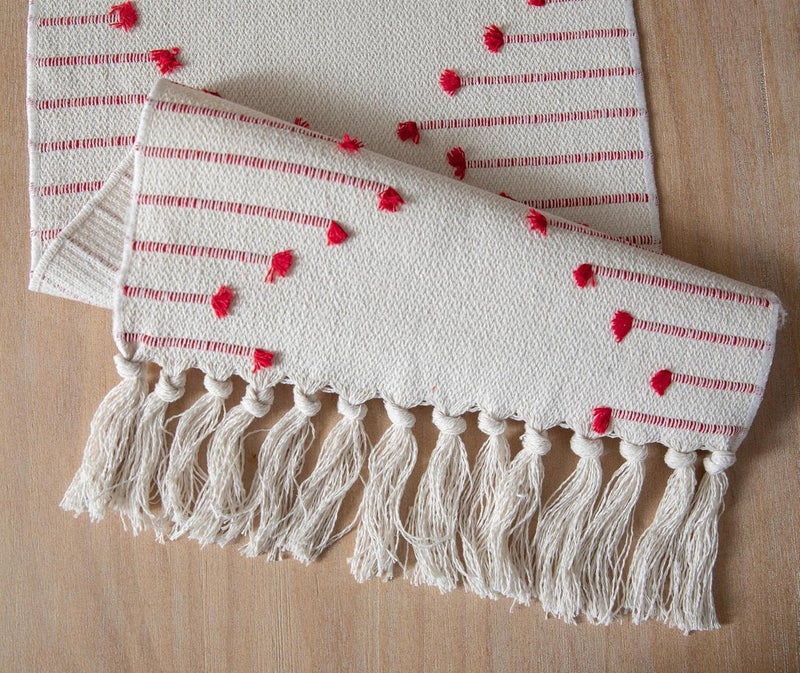 Caflife Christmas Table Runner 13 x 48 Inch Long Natural Cotton Woven Runner with Tassels for Home Dining Christmas Decorations, for Modern Farmhouse Holiday Boho Table Runner, Red and Beige - Image 5
