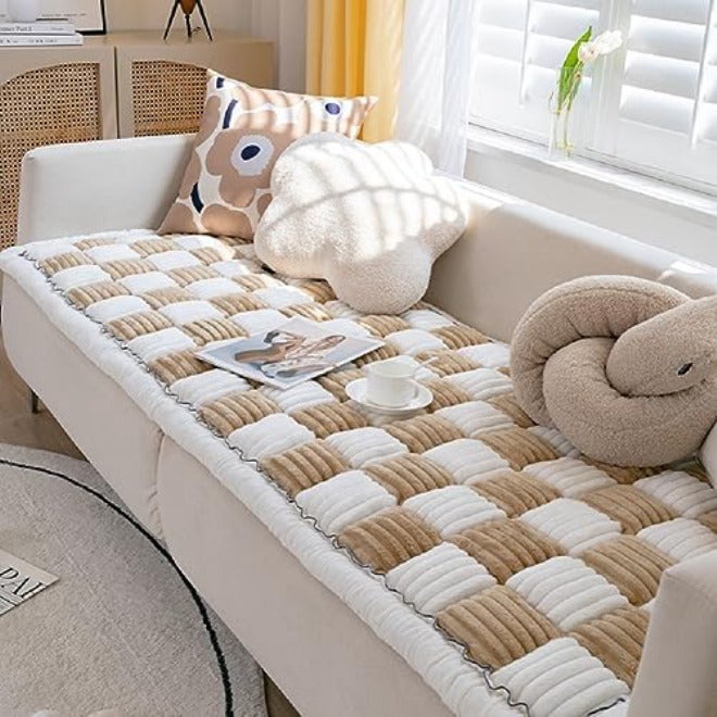 Fuzzy Couch Covers for Pets, Couch Protector for Dogs Garden Chic Cotton Protective Couch Cover, Pet Mat Bed Couch Cover (17.7 x 17.7in, Light Coffee) - Image 1