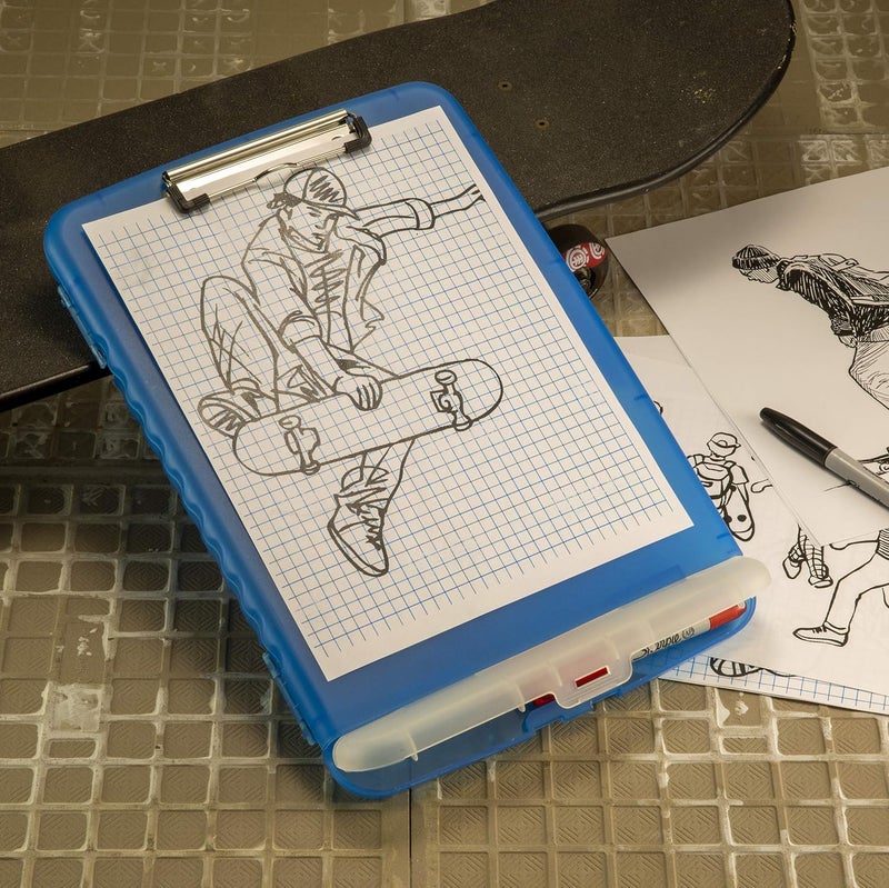 Officemate Slim Clipboard Storage Box in Translucent Blue - Model 83304 - Image 2