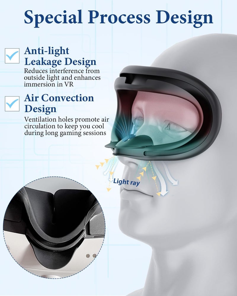 VR headset silicone face pad suitable for Meta Quest 3 S face mask silicone protective cover Q3S sweat resistant, washable, dust-proof, and dirt proof face mask accessories black - Image 3