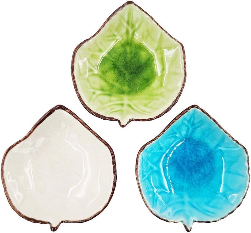 Gaolinci Gaolinci 4 Inches Lovely Grape Leaves Shaped Ceramics Seasoning DishesTea Bag HoldersKetchup SaucerAppetizer PlatesVinegar Spice Salad Soy Sushi Wasabi Seasoning Dipping Bowls Set of 3  - Image 1