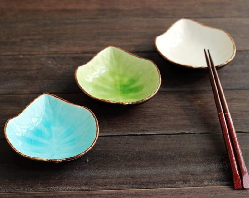 Gaolinci Gaolinci 4 Inches Lovely Grape Leaves Shaped Ceramics Seasoning DishesTea Bag HoldersKetchup SaucerAppetizer PlatesVinegar Spice Salad Soy Sushi Wasabi Seasoning Dipping Bowls Set of 3  - Image 5