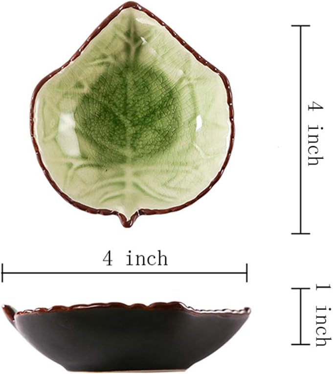 Gaolinci Gaolinci 4 Inches Lovely Grape Leaves Shaped Ceramics Seasoning DishesTea Bag HoldersKetchup SaucerAppetizer PlatesVinegar Spice Salad Soy Sushi Wasabi Seasoning Dipping Bowls Set of 3  - Image 2