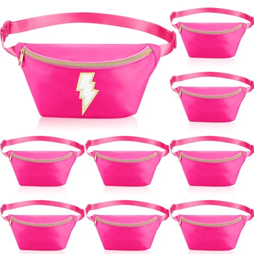 Amylove 9 Pieces Fanny Packs Nylon Waist Bag Zipper Travel Running Bag with Adjustable Strap for Women MenNylonRose Red - Image 1