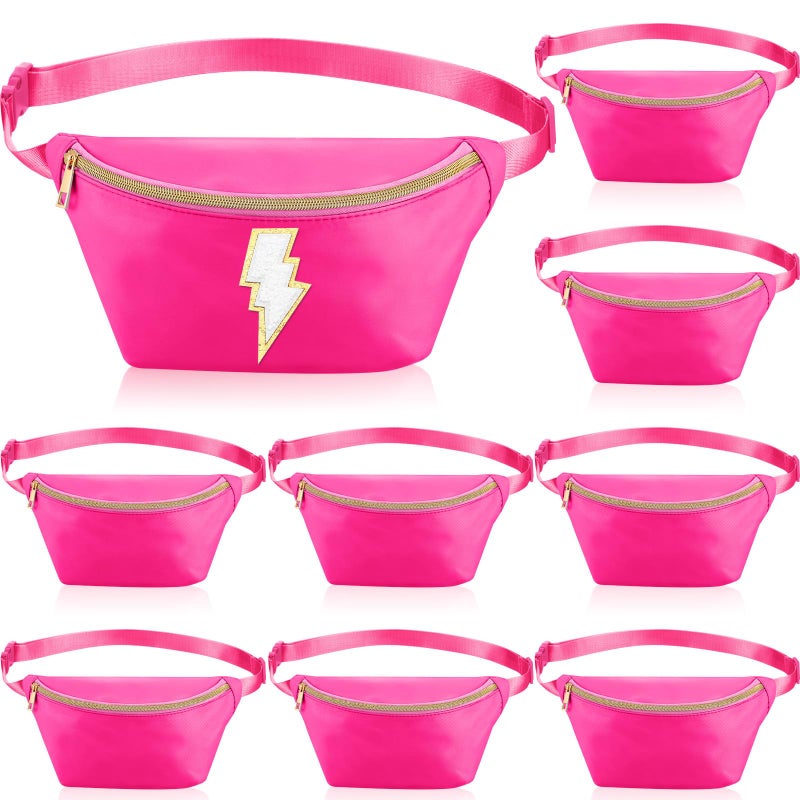 Amylove 9 Pieces Fanny Packs Nylon Waist Bag Zipper Travel Running Bag with Adjustable Strap for Women MenNylonRose Red - Image 2