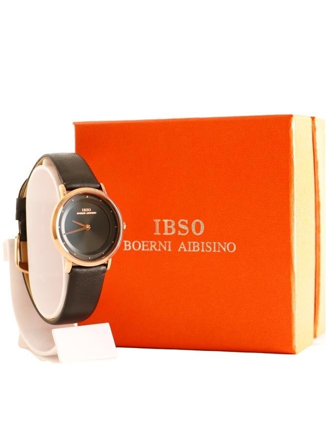 آي بي أس أو ساعة نسائية كلاسيكية IBSO IBL23 – بسوار من الجلد الاسود – تصميم أنيق بعقربين – تعمل بحركة كوارتز - S8160L - Image 4