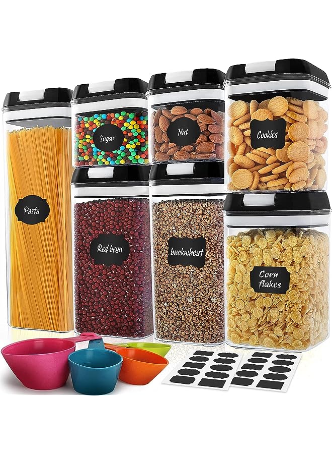 IAF FIESTA Airtight Food Storage Container, 7 Pcs Plastic Cereal Containers with Durable Lids, Labels/Spoons/Brush, BPA Free Kitchen & Pantry Clear Storage Containers - Image 1