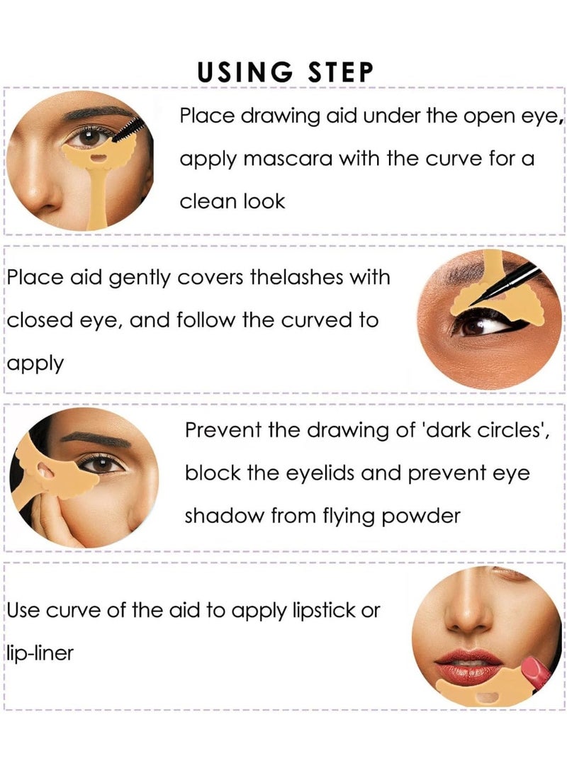 ChicAbode مجموعة أدوات ملصقات المكياج للعين، مع درع كريمة السيليكون و10 فرش سبومات ظلال العين، وخط العيون، وقلم الشفاه، ومجموعة أدوات توجيهية لتطبيق الكريم والشامبو للمبتدئين، صفراء - Image 3