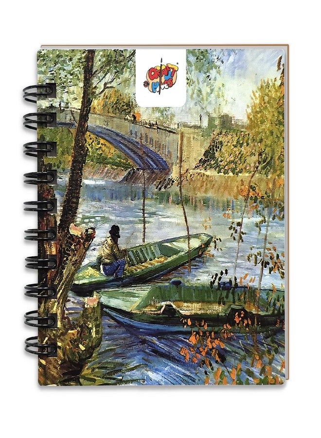 The Crafthives Van Gogh Fishing in Spring Pocket Sketchbook | Wooden Hardcover Mini Art Book | 250 GSM Paper | Spiral Bound Travel Sketch Pad for Watercolour & Mixed Media - Image 1