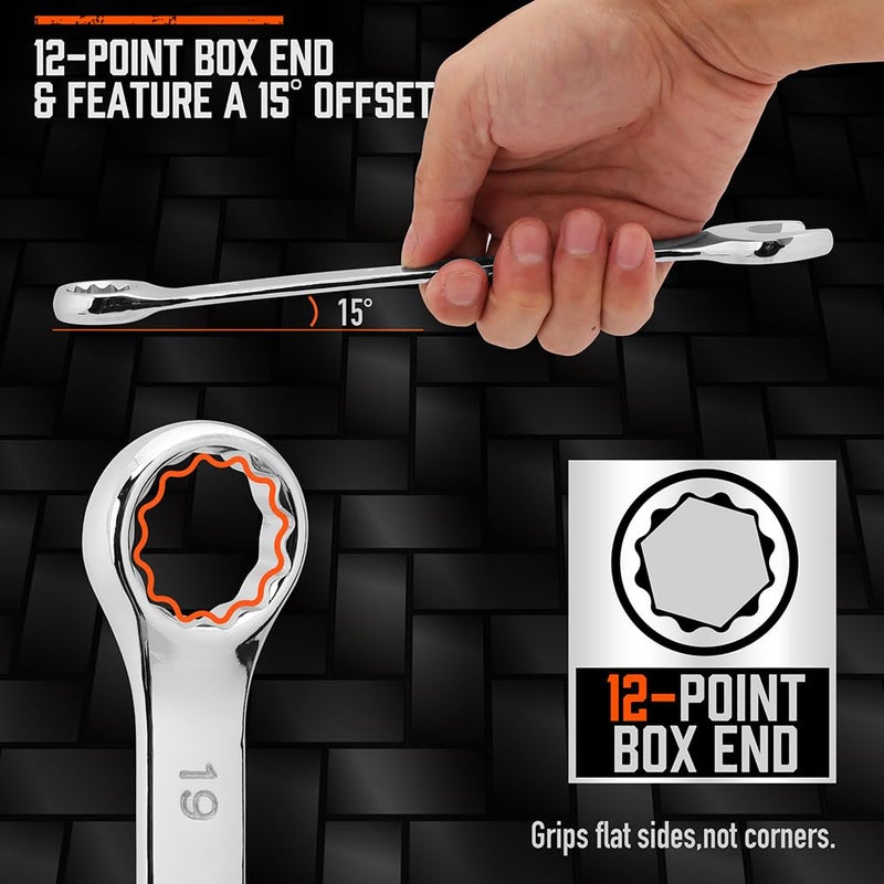 HORUSDY 12-Piece Metric Wrench Set | Combination Wrench Set with Organizer | 12 Point | 8mm - 19mm | Chrome Vanadium Steel - Image 4