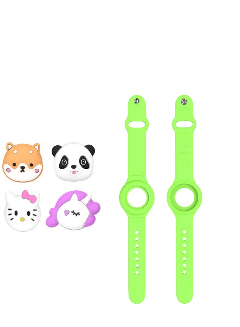 2Pack Airtag Bracelet for Kids, Cute Cartoon Air Tag Holder Watch Band Adjustable Apple AirTag Wristband Soft Silicone Air Tag Protective Case for Toddler Child Teen(Green)) - Image 1