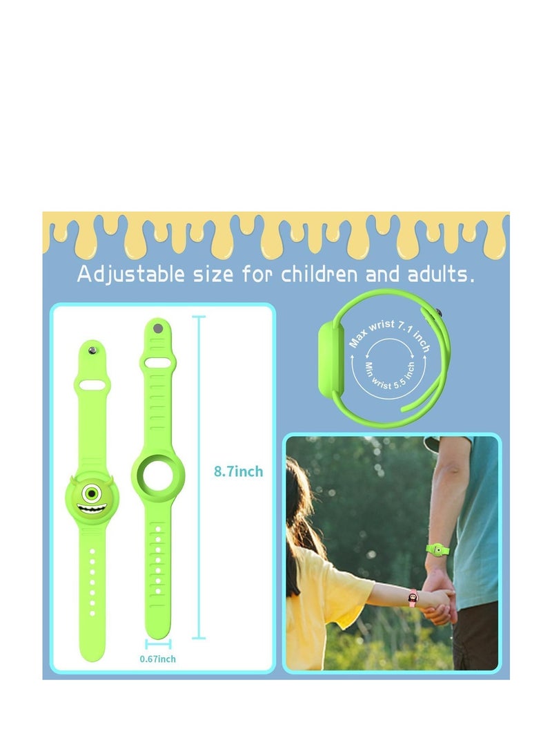 2Pack Airtag Bracelet for Kids, Cute Cartoon Air Tag Holder Watch Band Adjustable Apple AirTag Wristband Soft Silicone Air Tag Protective Case for Toddler Child Teen(Green)) - Image 3