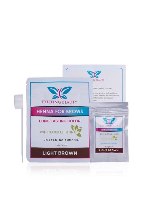 Light Brown Eyebrow Henna Tint for Eyebrow Color- Professional Henna Brow Kit Including Use Instructions and Mixing Bowl 3x 1g Packets Brow Dye by Existing Beauty