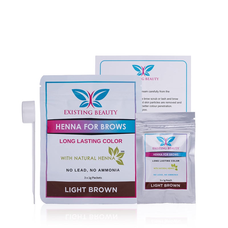 Existing Beauty Light Brown Eyebrow Henna Tint for Eyebrow Color- Professional Henna Brow Kit Including Use Instructions and Mixing Bowl 3x 1g Packets Brow Dye by Existing Beauty - Image 1