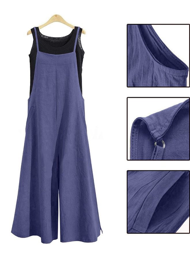 YESNO Women Casual Loose Long Bib Pants Wide Leg Jumpsuits Baggy Cotton Rompers Overalls with Pockets PZZ, A-blue Gray-split Wide Leg, XL - Image 4