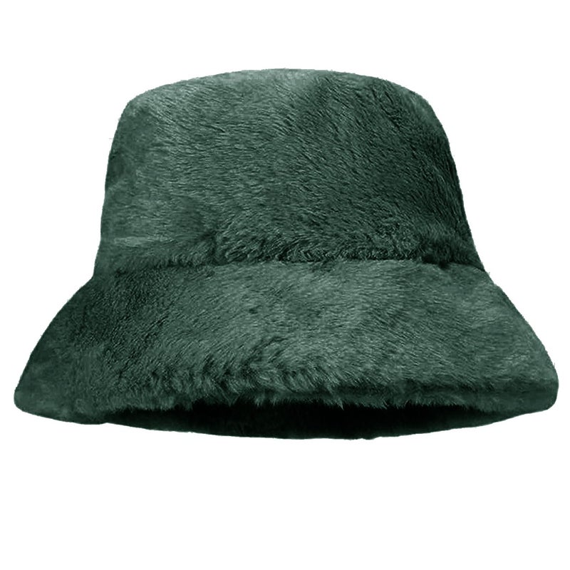 TZ Promise Women Plush Fluffy Bucket Hat Warm Lining Winter Faux Fur Cozy Wide Brim Winter (Dark Green) - Image 4