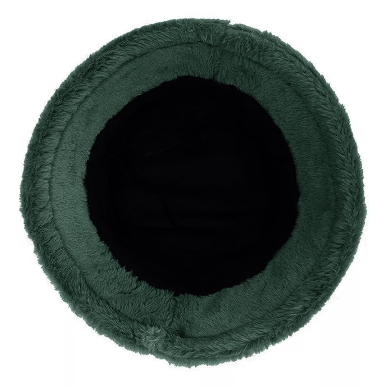 TZ Promise Women Plush Fluffy Bucket Hat Warm Lining Winter Faux Fur Cozy Wide Brim Winter (Dark Green) - Image 3