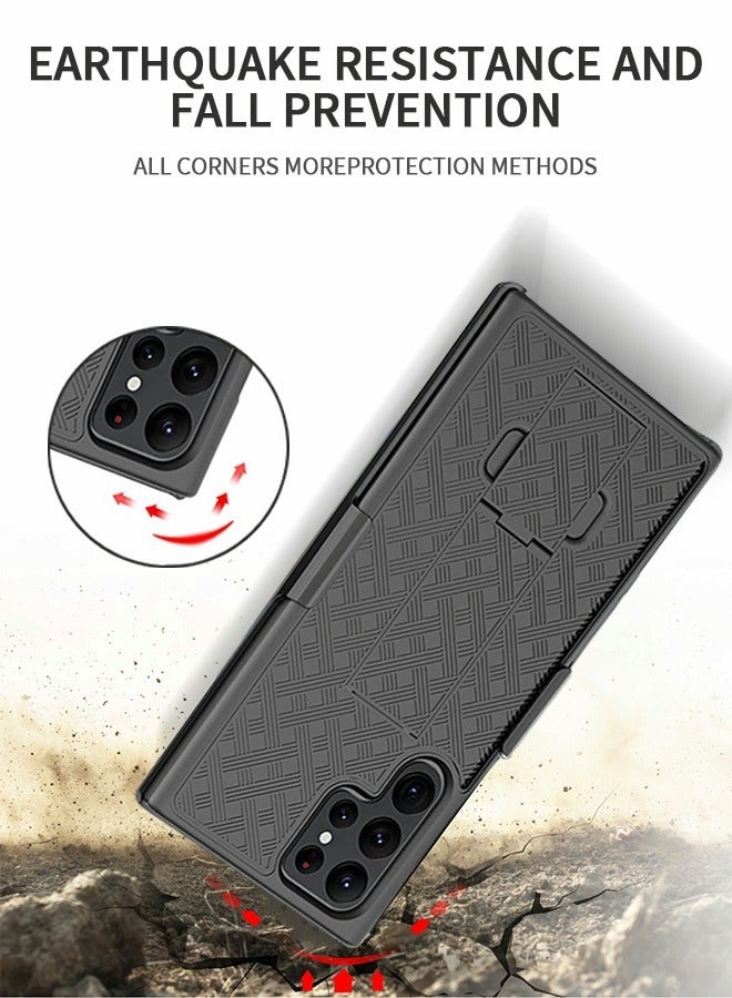 GROIC Galaxy S22 Ultra Case, Samsung Galaxy S22 Ultra Belt Clip Holster Case Slim Combo Shell with Kickstand Swivel Belt Clip Holster Rugged Protective Cover for Samsung Galaxy S22 Ultra 6.8"- Black - Image 3