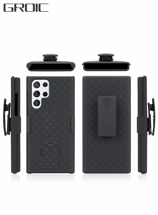 GROIC Galaxy S22 Ultra Case, Samsung Galaxy S22 Ultra Belt Clip Holster Case Slim Combo Shell with Kickstand Swivel Belt Clip Holster Rugged Protective Cover for Samsung Galaxy S22 Ultra 6.8"- Black - Image 1