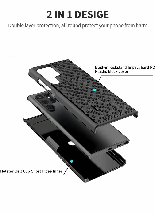 GROIC Galaxy S22 Ultra Case, Samsung Galaxy S22 Ultra Belt Clip Holster Case Slim Combo Shell with Kickstand Swivel Belt Clip Holster Rugged Protective Cover for Samsung Galaxy S22 Ultra 6.8"- Black - Image 5