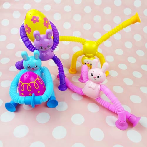 Anditoy 4 Pack Easter Bunny Suction Cup Pop Tubes Toys Sensory Toys for Kids Boys Girls Toddlers Easter Basket Stuffers Gifts Party Favors - Image 5