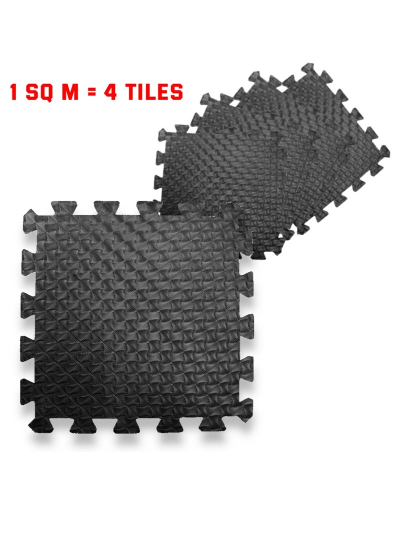 سجادات أرضية متشابكة فوم 1 متر مربع، 4 بلاطات، سمك 16 مم × طول 50 سم × عرض 50 سم للأطفال ومعدات التمارين الرياضية المنزلية، أسود - Image 2