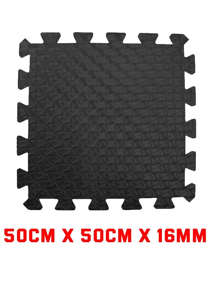 سجادات أرضية متشابكة فوم 1 متر مربع، 4 بلاطات، سمك 16 مم × طول 50 سم × عرض 50 سم للأطفال ومعدات التمارين الرياضية المنزلية، أسود - Image 3