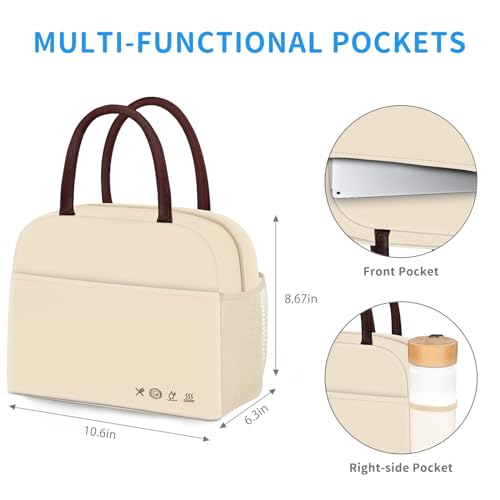 DALINDA Lunch Bag Lunch Box for Women Men Reusable Insulated Lunch Bags for Adults,Water-Resistant Cute Cooler Lunch Tote Bag, Large Capacity for Work Travel Picnic,Beige - Image 5