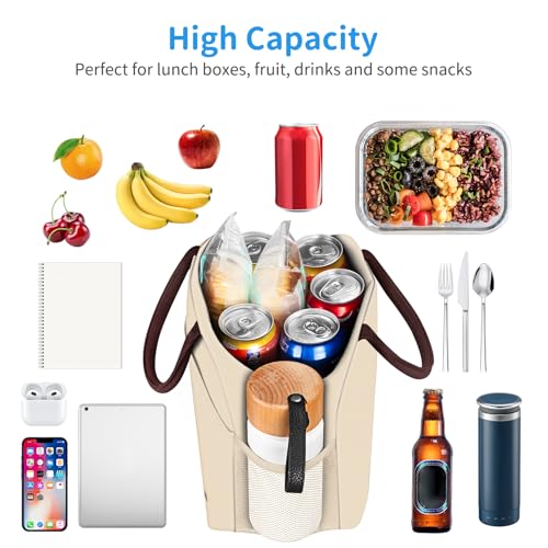 DALINDA Lunch Bag Lunch Box for Women Men Reusable Insulated Lunch Bags for Adults,Water-Resistant Cute Cooler Lunch Tote Bag, Large Capacity for Work Travel Picnic,Beige - Image 3