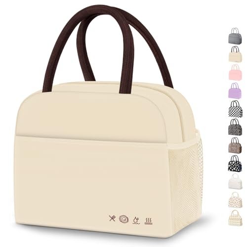 DALINDA Lunch Bag Lunch Box for Women Men Reusable Insulated Lunch Bags for Adults,Water-Resistant Cute Cooler Lunch Tote Bag, Large Capacity for Work Travel Picnic,Beige - Image 1