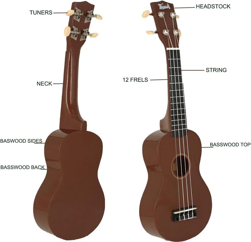 Trendy Soprano Valentine's Day Ukulele for Beginners 21 Inch Hawaiian Wood Ukuleles for Adult Student Starter Four Strings Guitar (Brown) - Image 3