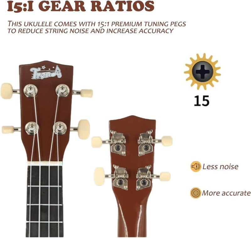 Trendy Soprano Valentine's Day Ukulele for Beginners 21 Inch Hawaiian Wood Ukuleles for Adult Student Starter Four Strings Guitar (Brown) - Image 4