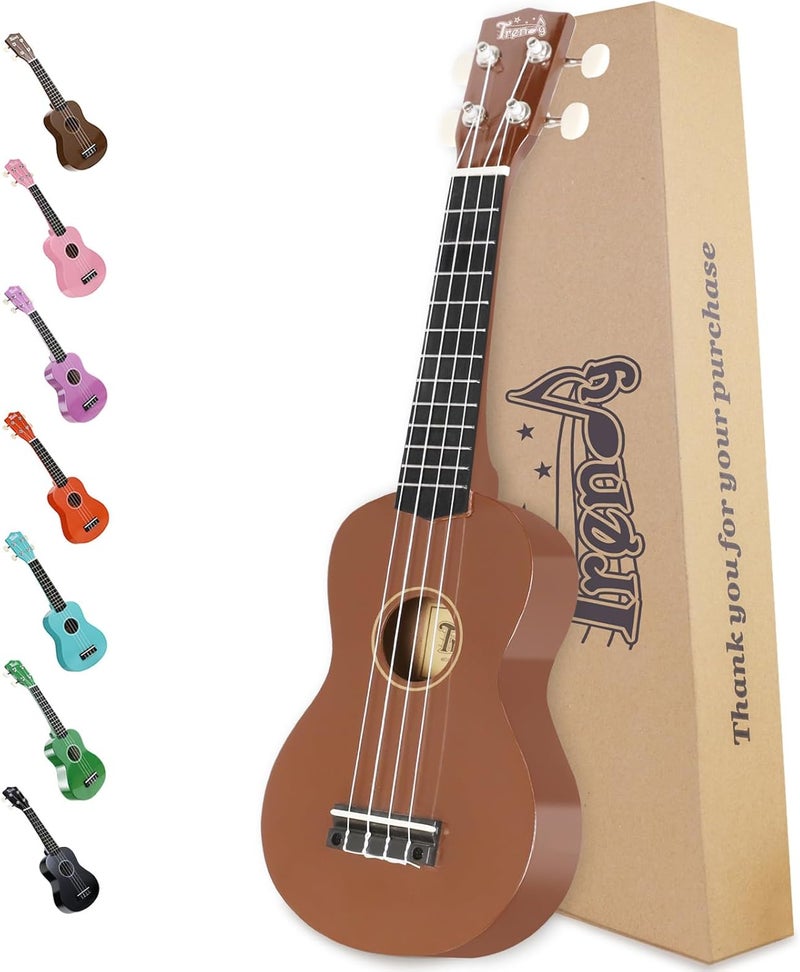 Trendy Soprano Valentine's Day Ukulele for Beginners 21 Inch Hawaiian Wood Ukuleles for Adult Student Starter Four Strings Guitar (Brown) - Image 1