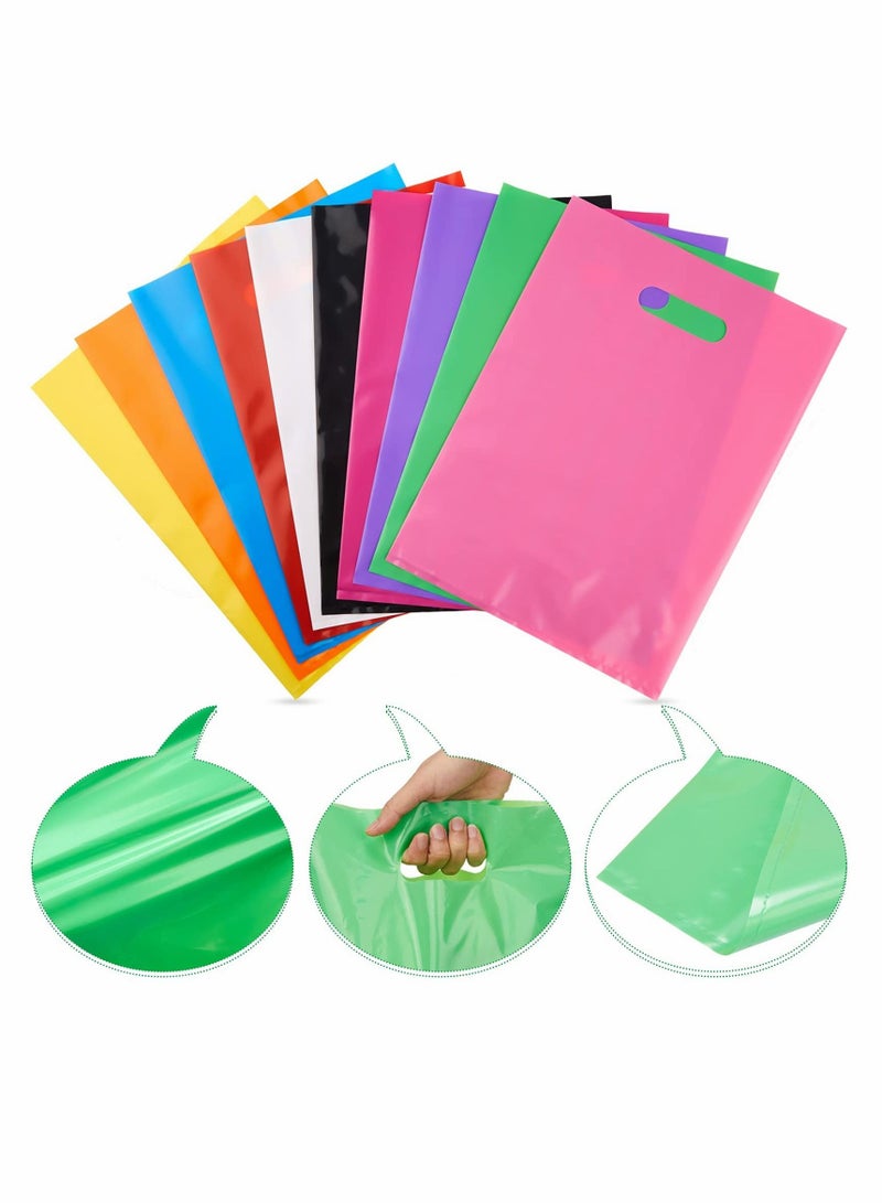 Party Favor Bags Colorful Plastic Present Bags Glossy Merchandise Bags Plastic Party Favor Bags with Handle in 10 Colors for Candy Birthday Treats Wedding Party Celebrations,9.8'' x 13.8'' 100 Pieces - Image 1