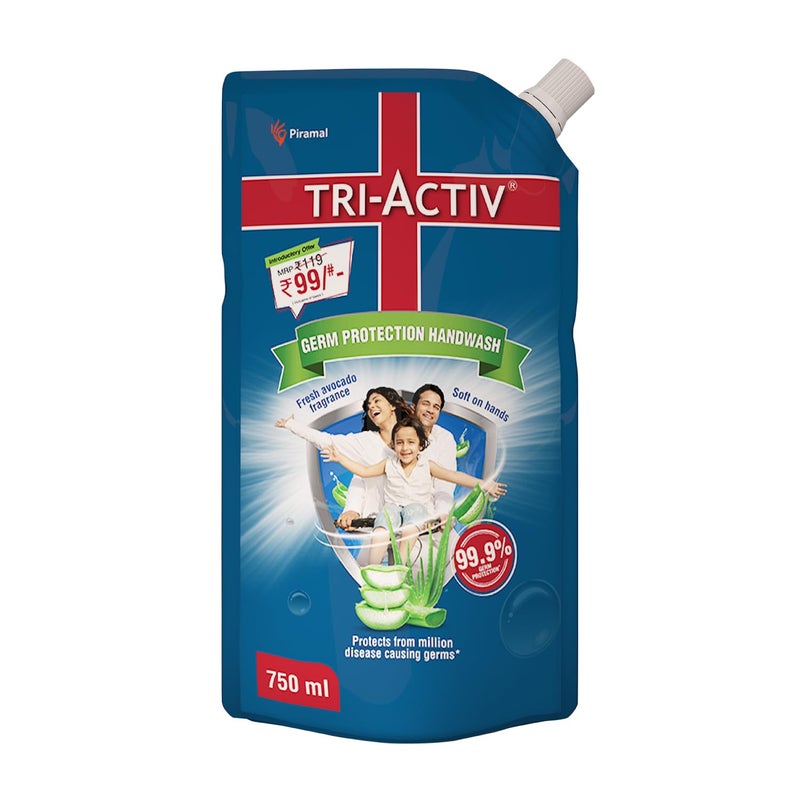 TRI-ACTIV TriActiv Liquid Handwash Refill 750ml x Pack of 3 2250ml Protects From 999 Disease Causing Germs Hand Wash Refill Packs with Aloevera Avocado Liquid Soap Gentle on Hands Safe on Skin - Image 2