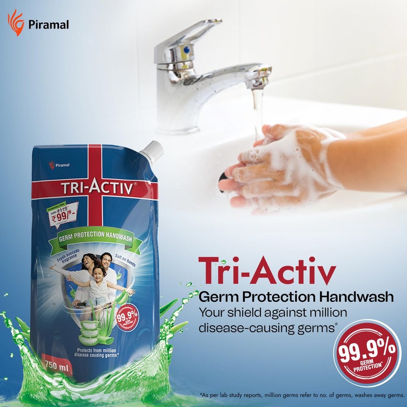 TRI-ACTIV TriActiv Liquid Handwash Refill 750ml x Pack of 3 2250ml Protects From 999 Disease Causing Germs Hand Wash Refill Packs with Aloevera Avocado Liquid Soap Gentle on Hands Safe on Skin - Image 4