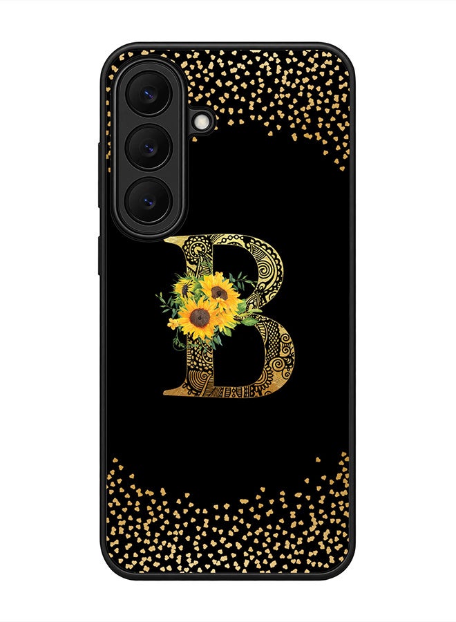 Stylizedd Rugged Case for Samsung Galaxy S26 FE- Slim Fit Hybrid Rubber Cover Sunflower Monogram - B (Black)