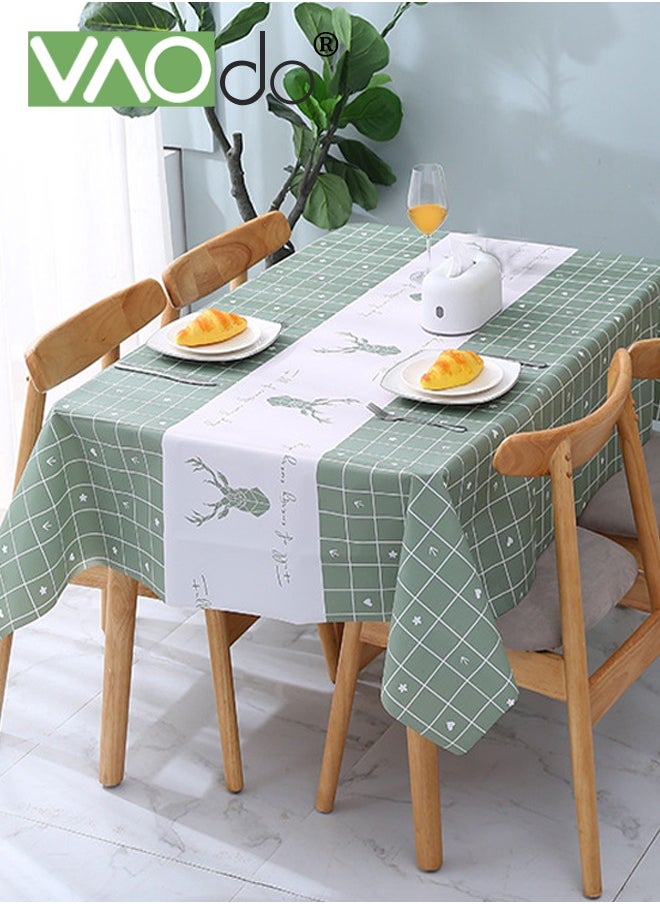 VAOdo Waterproof Tablecloth Anti-scalding Waterproof and Oil-proof for Rectangle Table Wrinkle Free Stain Resistant PVC Table Cover For Home Kitchen Dinning Tabletop 137 x 180Cm Deer  - Image 1
