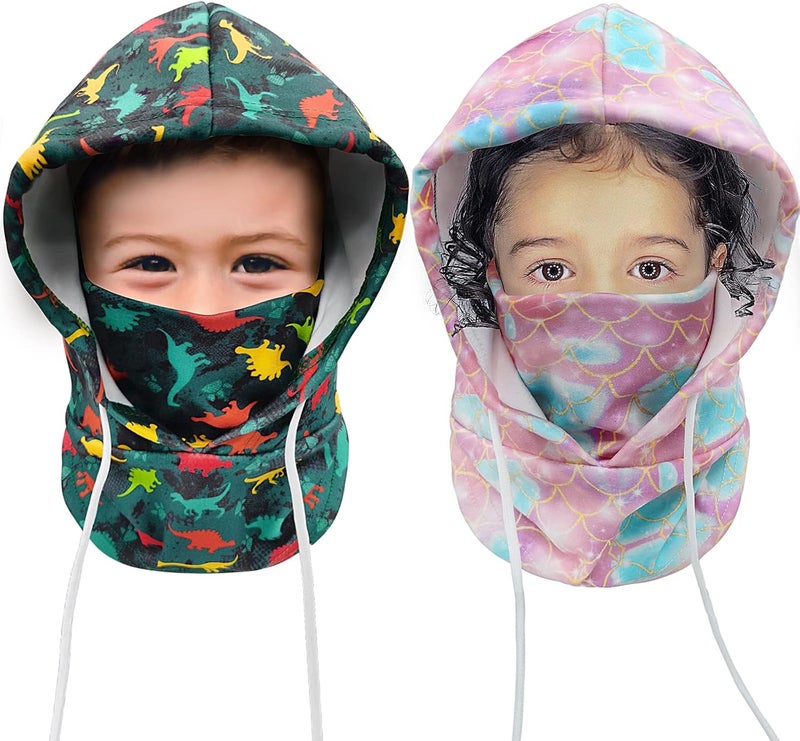 Ineetatu Kids Winter Balaclava Windproof Hats (2 Pack), Warm Fleece Ski Mask Neck Warmer for Boys & Girls, Adjustable Full Face Cover - Image 1