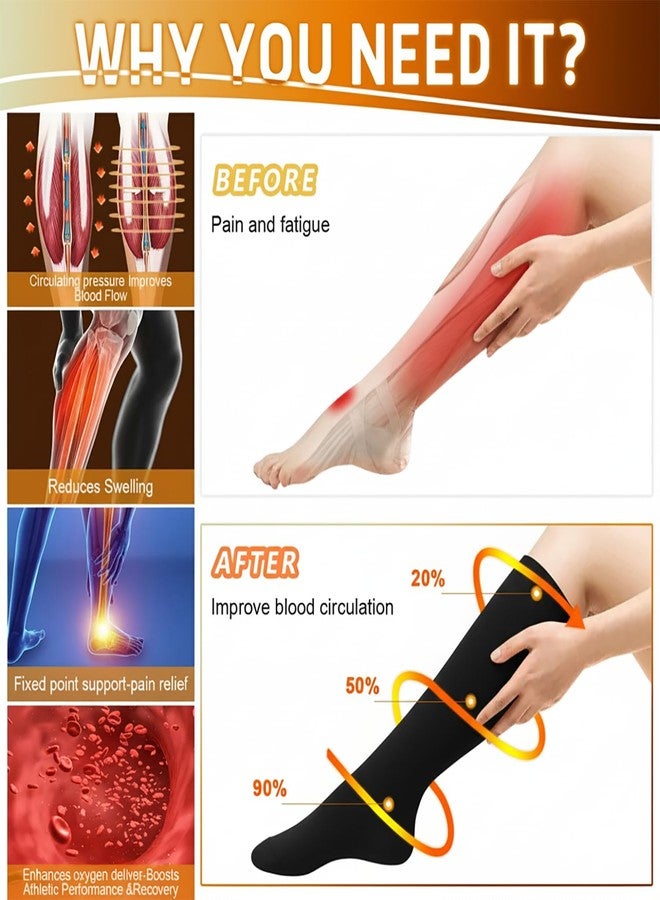 Hi Clasmix أزواج من الجوارب الطبية الضاغطة المتدرجة للنساء والرجال 20-30 ملم زئبق جوارب طويلة تصل إلى الركبة (أسود 3- كلاسيكي، صغير/متوسط (مقاس أمريكي)) - Image 2