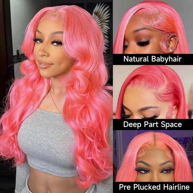 Loyom Pink Lace Front Wig Human Hair 13x4 Pink Wig Body Wave Lace Front Wigs Human Hair Pre Plucked Colored 12A 200 Density HD Lace Frontal Wig Human Hair With Baby Hair 22 Inch - Image 2