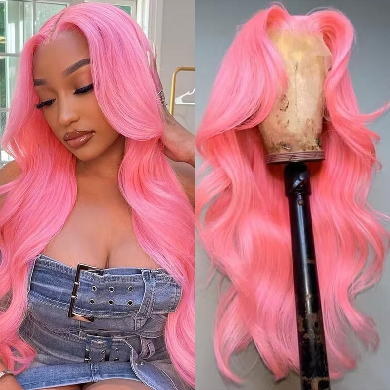 Loyom Pink Lace Front Wig Human Hair 13x4 Pink Wig Body Wave Lace Front Wigs Human Hair Pre Plucked Colored 12A 200 Density HD Lace Frontal Wig Human Hair With Baby Hair 22 Inch - Image 1