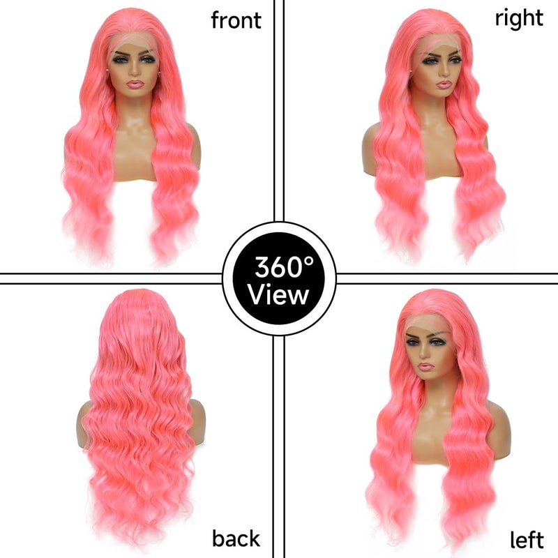 Loyom Pink Lace Front Wig Human Hair 13x4 Pink Wig Body Wave Lace Front Wigs Human Hair Pre Plucked Colored 12A 200 Density HD Lace Frontal Wig Human Hair With Baby Hair 22 Inch - Image 4