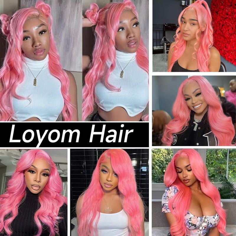 Loyom Pink Lace Front Wig Human Hair 13x4 Pink Wig Body Wave Lace Front Wigs Human Hair Pre Plucked Colored 12A 200 Density HD Lace Frontal Wig Human Hair With Baby Hair 22 Inch - Image 5