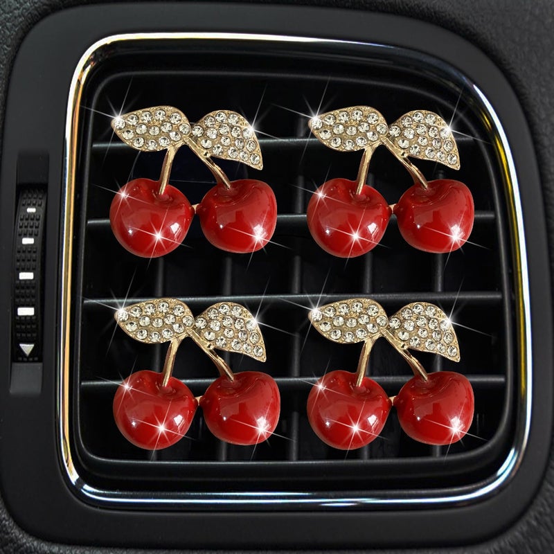Wentoenapp 4Pcs Cherry Car Air Vent Freshener Perfume Clip, Rhinestone Air Outlet Fragrance Perfume Clip Freshener, Car Decorï¼ˆCherry Flavourï¼‰ - Image 1
