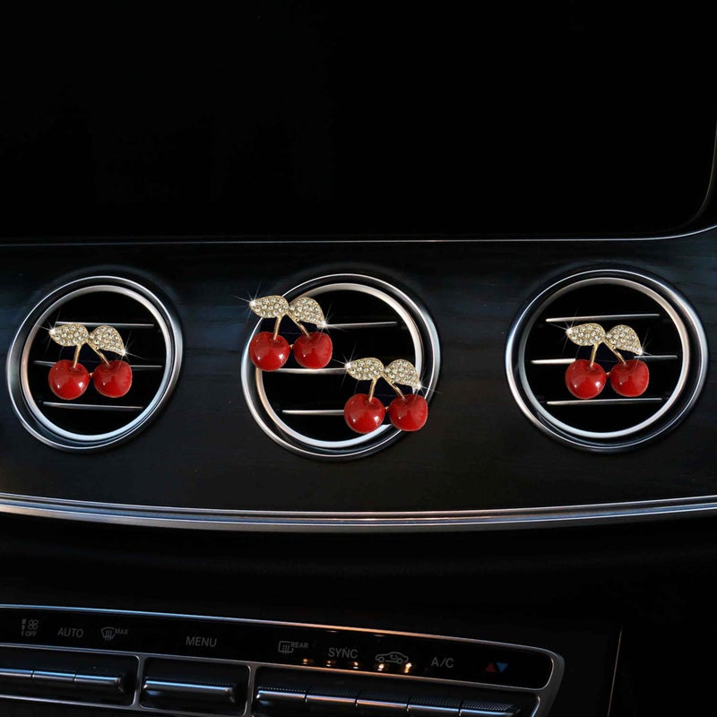 Wentoenapp 4Pcs Cherry Car Air Vent Freshener Perfume Clip, Rhinestone Air Outlet Fragrance Perfume Clip Freshener, Car Decorï¼ˆCherry Flavourï¼‰ - Image 4