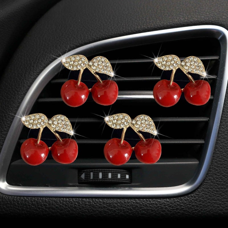 Wentoenapp 4Pcs Cherry Car Air Vent Freshener Perfume Clip, Rhinestone Air Outlet Fragrance Perfume Clip Freshener, Car Decorï¼ˆCherry Flavourï¼‰ - Image 5