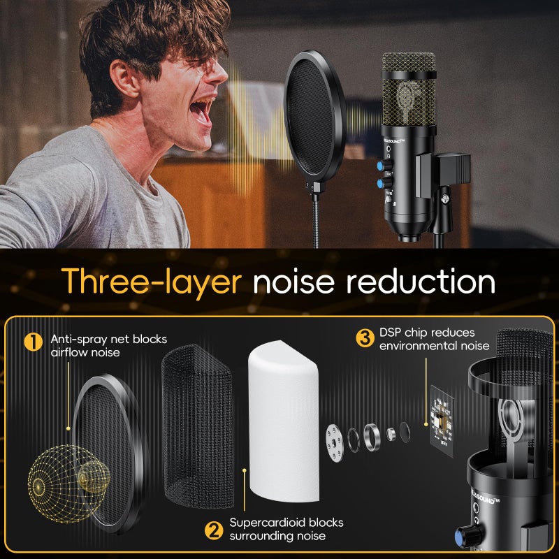 Dejasound Upgraded Studio Recording Microphone with Isolation Shield & Pop Filter - Music Condenser Mic for Podcasting, Singing, Home Studio - Sound for PC, Laptop, Smartphone - Image 3