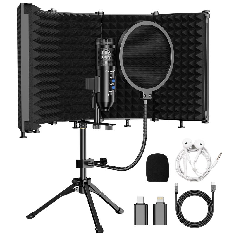 Dejasound Upgraded Studio Recording Microphone with Isolation Shield & Pop Filter - Music Condenser Mic for Podcasting, Singing, Home Studio - Sound for PC, Laptop, Smartphone - Image 1