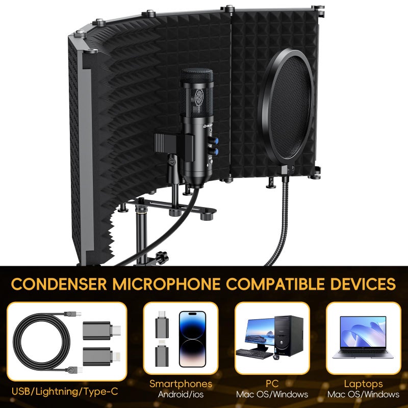 Dejasound Upgraded Studio Recording Microphone with Isolation Shield & Pop Filter - Music Condenser Mic for Podcasting, Singing, Home Studio - Sound for PC, Laptop, Smartphone - Image 5
